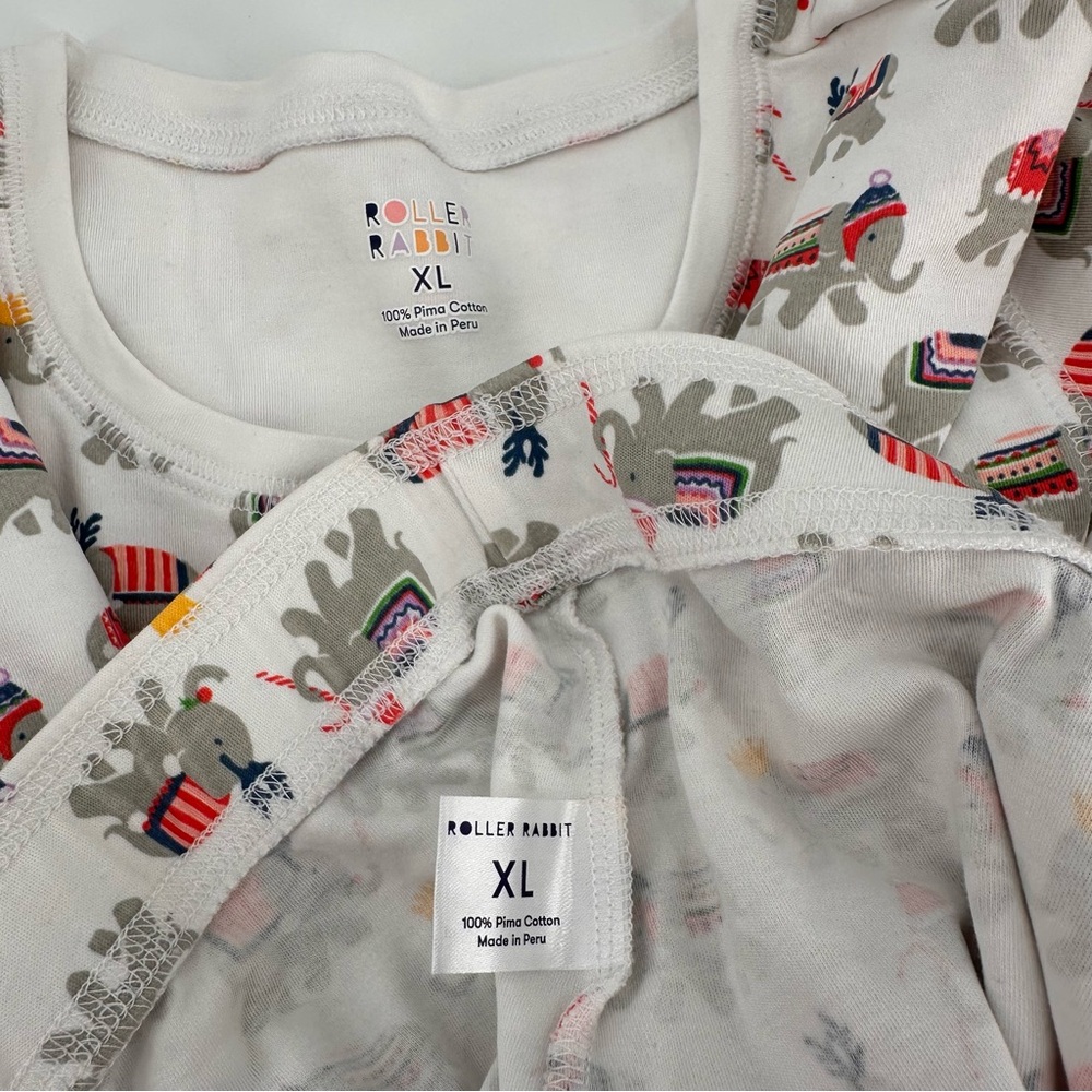 Roller Rabbit Holiday Elephant Pajamas Set 100% Cotton Women’s XL - Picture 2 of 2
